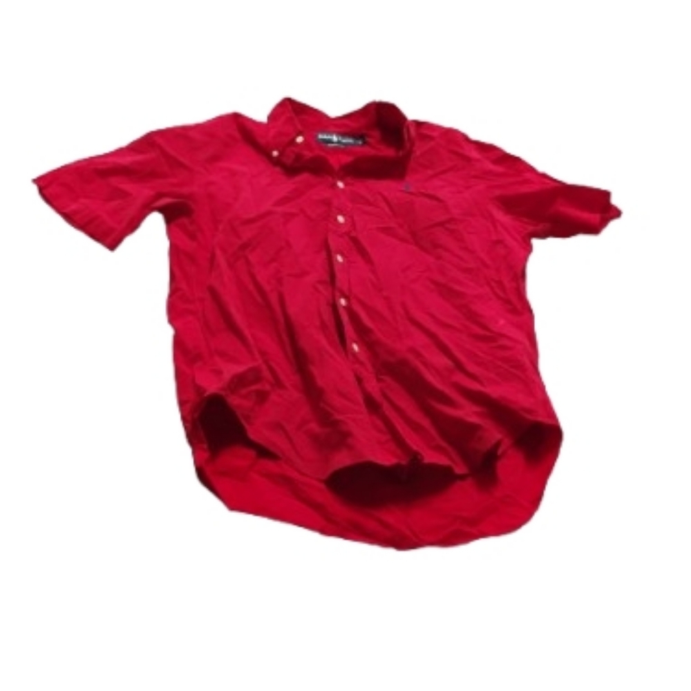 Ralph Lauren Mens Red Cotton Short Sleeve Button Down Shirt Sz L